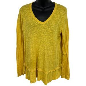 Anthropologie Women Top Blouse Size Medium V-Neck Long Sleeve Yellow Ruffle New